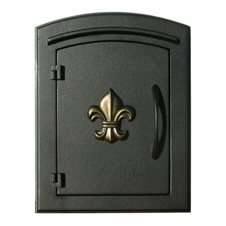 BOOK PUBLISHING CO 12 in. Manchester Security Drop Chute Mailbox with Decorative Fleur De Lis Logo Faceplate in Black GR2642870